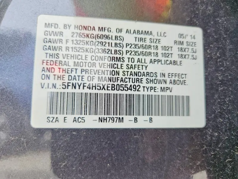 2014 HONDA PILOT EXL  