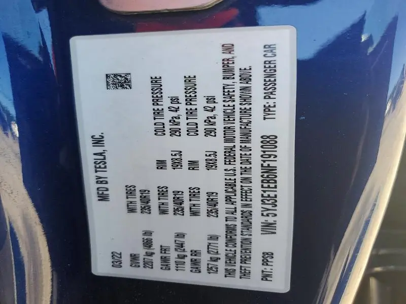 2022 TESLA MODEL 3   