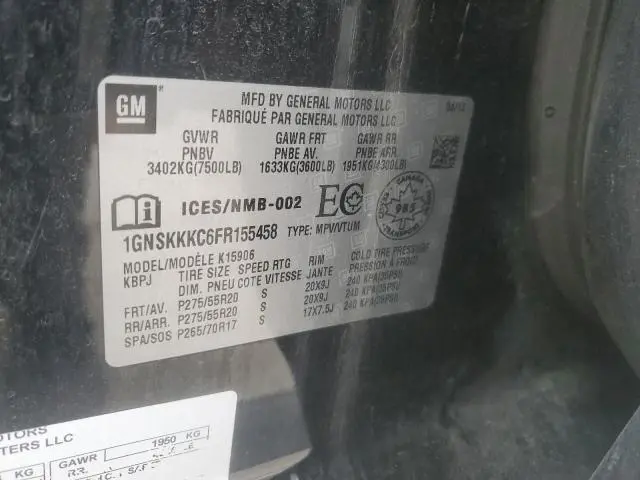 2015 CHEVROLET SUBURBAN K1500 LTZ  