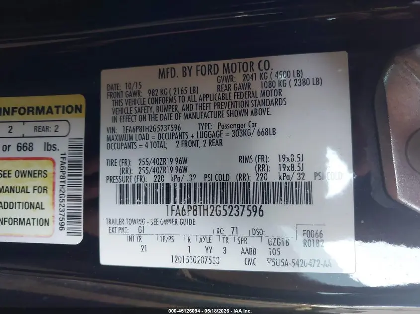 2016 FORD MUSTANG ECOBOOST
