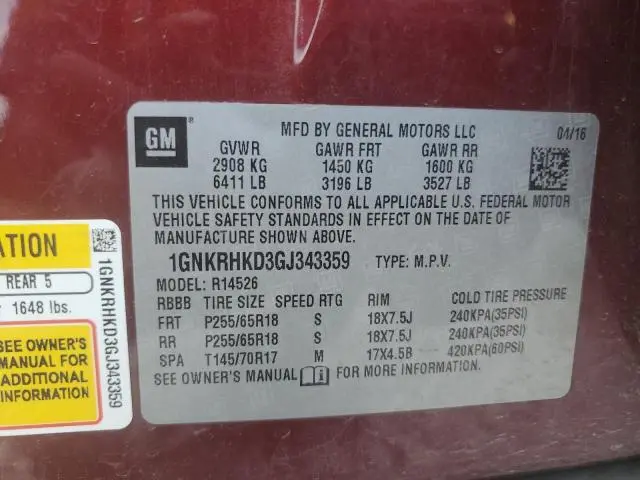 2016 CHEVROLET TRAVERSE LT  