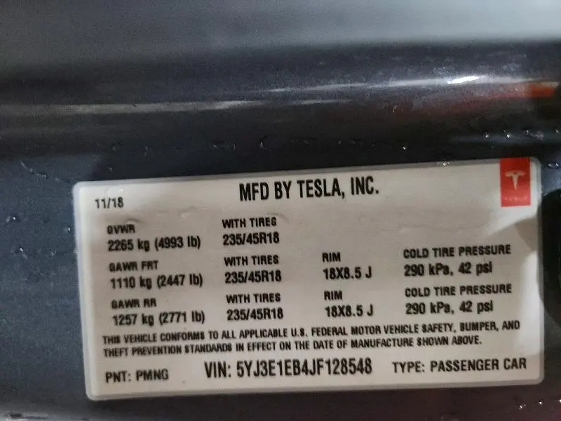 2018 TESLA MODEL 3   