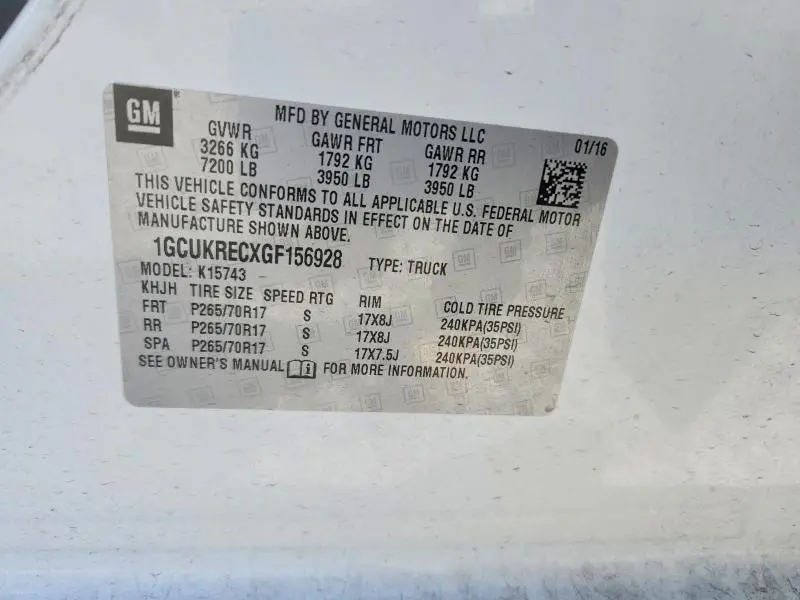 2016 CHEVROLET SILVERADO K1500 LT  