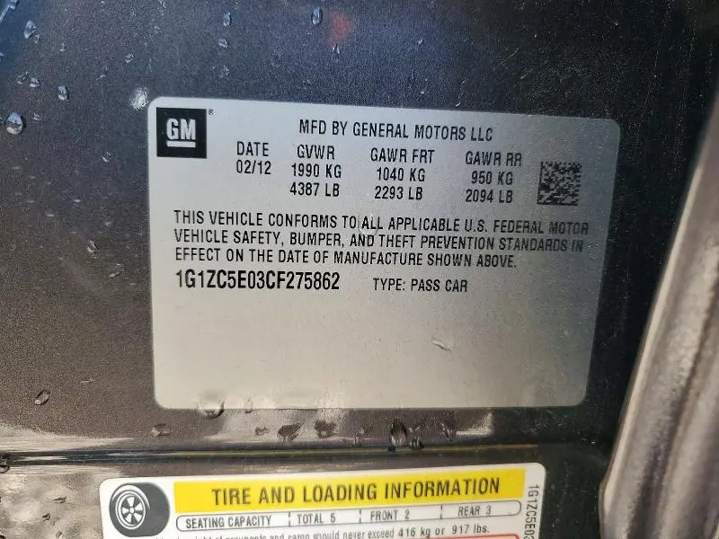 2012 CHEVROLET MALIBU 1LT  