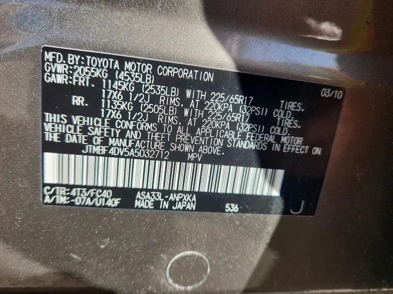 2010 TOYOTA RAV4 BASE  