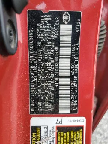 2012 TOYOTA CAMRY BASE  