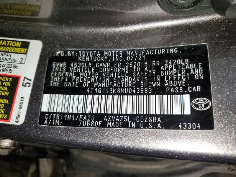 2021 TOYOTA CAMRY SE  