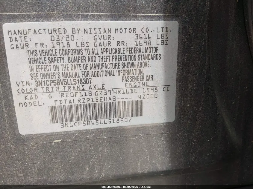 2020 NISSAN KICKS S XTRONIC CVT