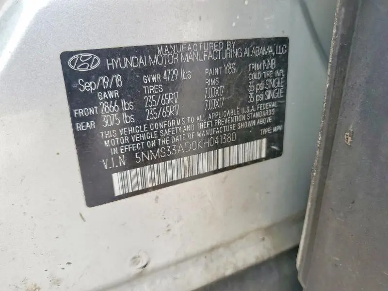 2019 HYUNDAI SANTA FE SEL 2.4L  