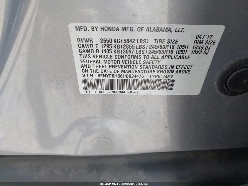 2017 HONDA PILOT EX-L