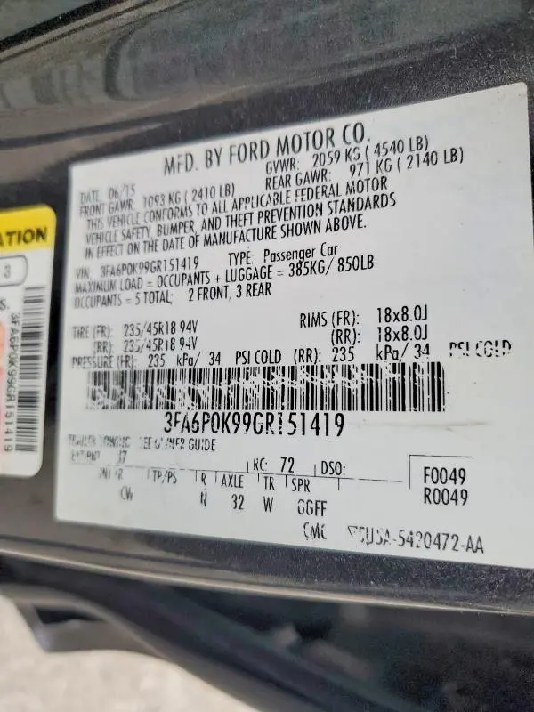 2016 FORD FUSION TITANIUM  