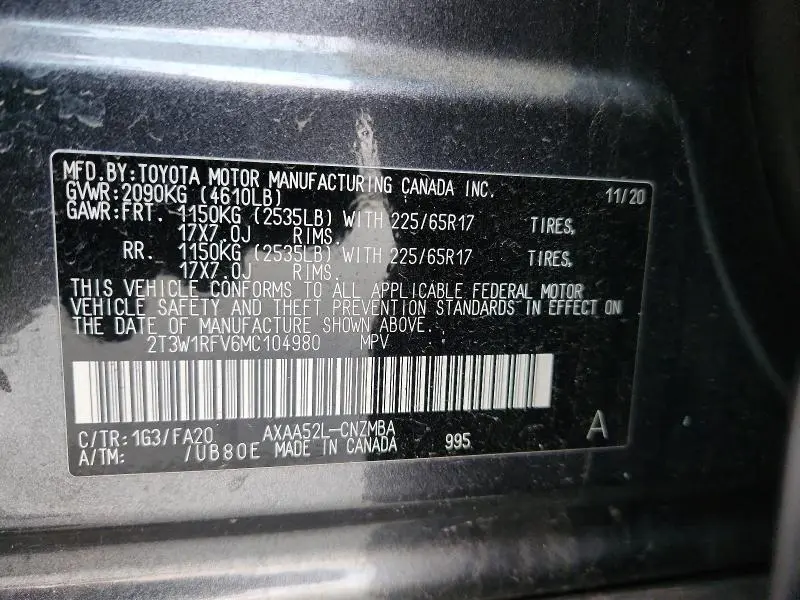 2021 TOYOTA RAV4 XLE  