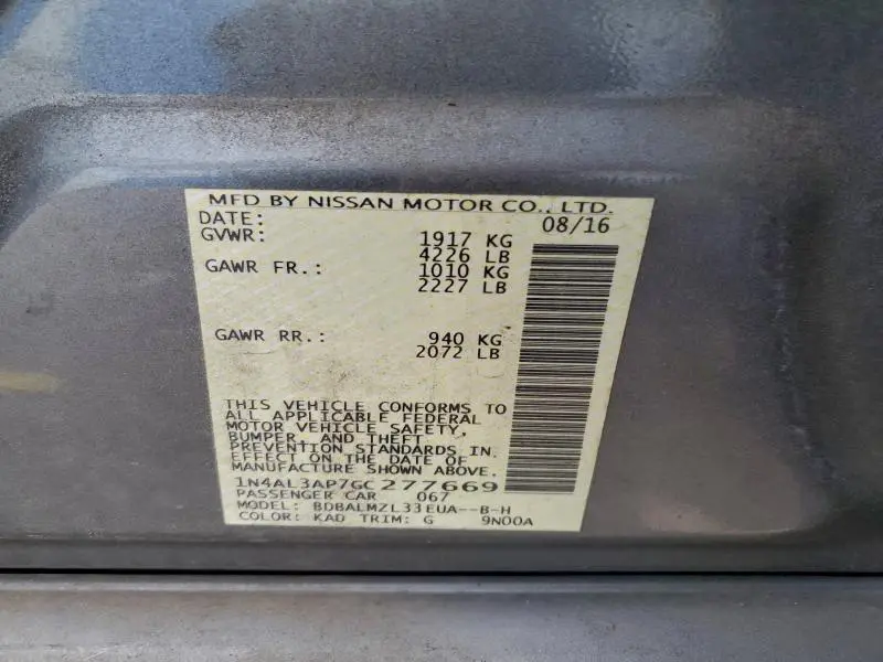 2016 NISSAN ALTIMA 2.5  