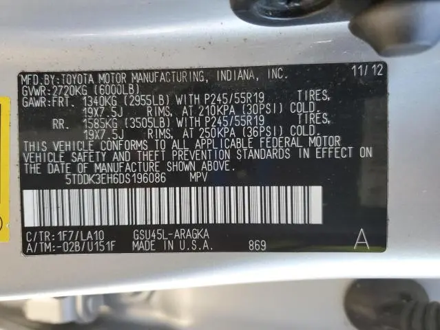 2013 TOYOTA HIGHLANDER LIMITED  