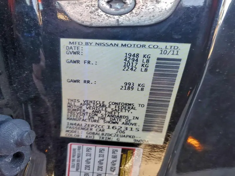 2012 NISSAN ALTIMA S  