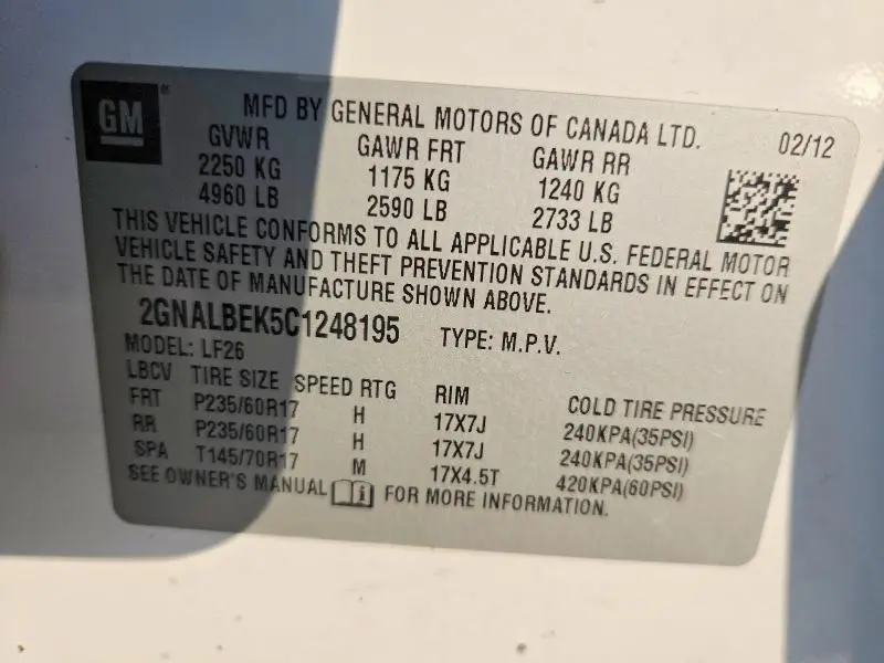 2012 CHEVROLET EQUINOX LS  