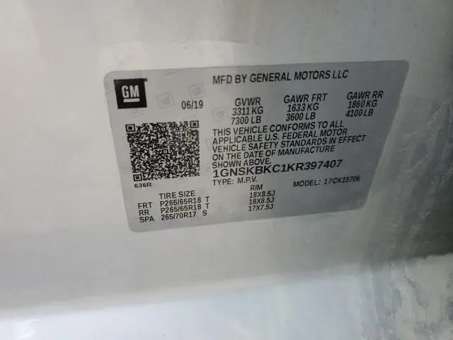 2019 CHEVROLET TAHOE K1500 LT  