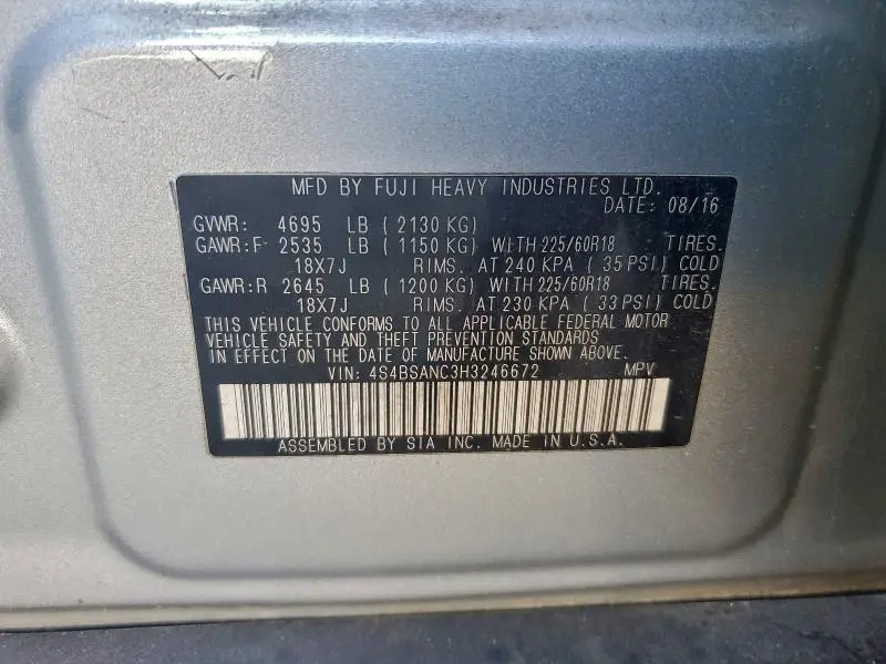 2017 SUBARU OUTBACK 2.5I LIMITED  