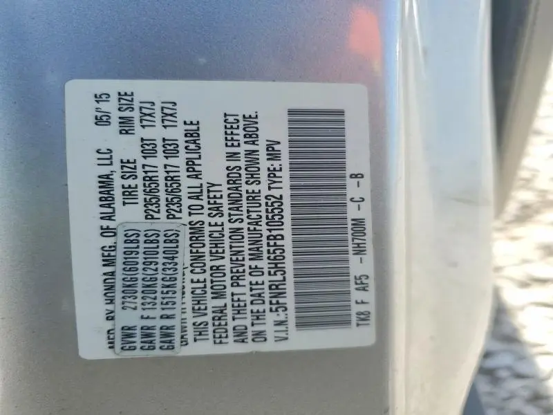 2015 HONDA ODYSSEY EXL  