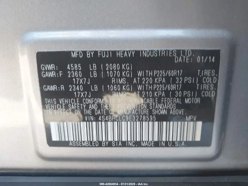 2014 SUBARU OUTBACK 2.5I LIMITED