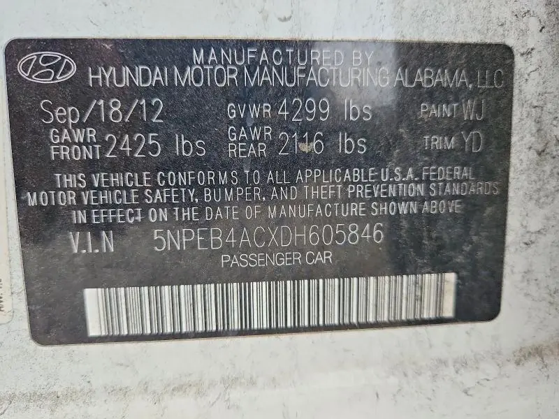 2013 HYUNDAI SONATA GLS  