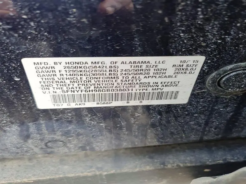 2016 HONDA PILOT TOURING  