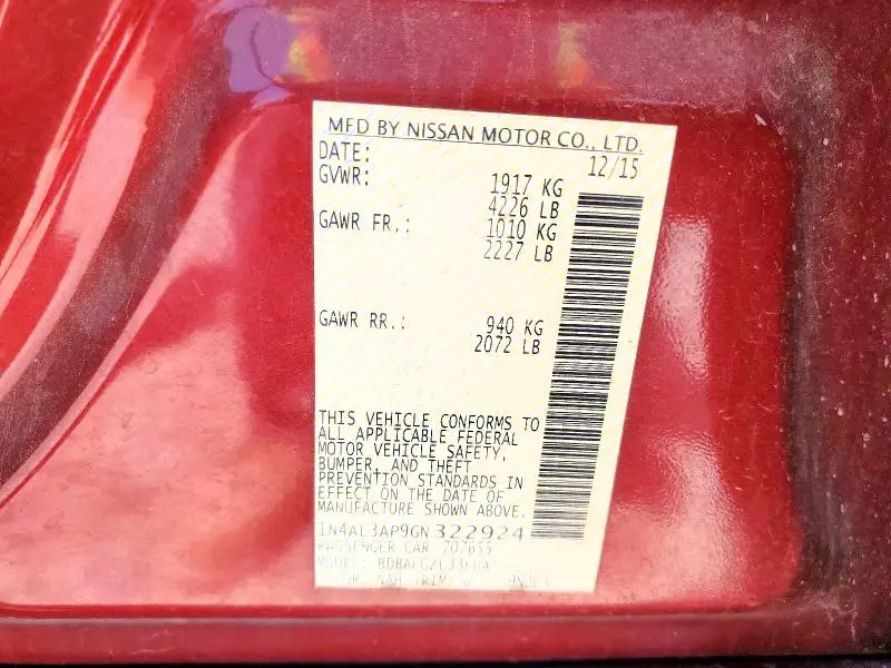 2016 NISSAN ALTIMA 2.5 S  