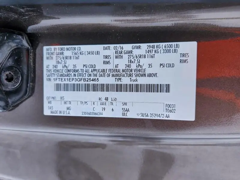 2016 FORD F150 SUPER CAB  