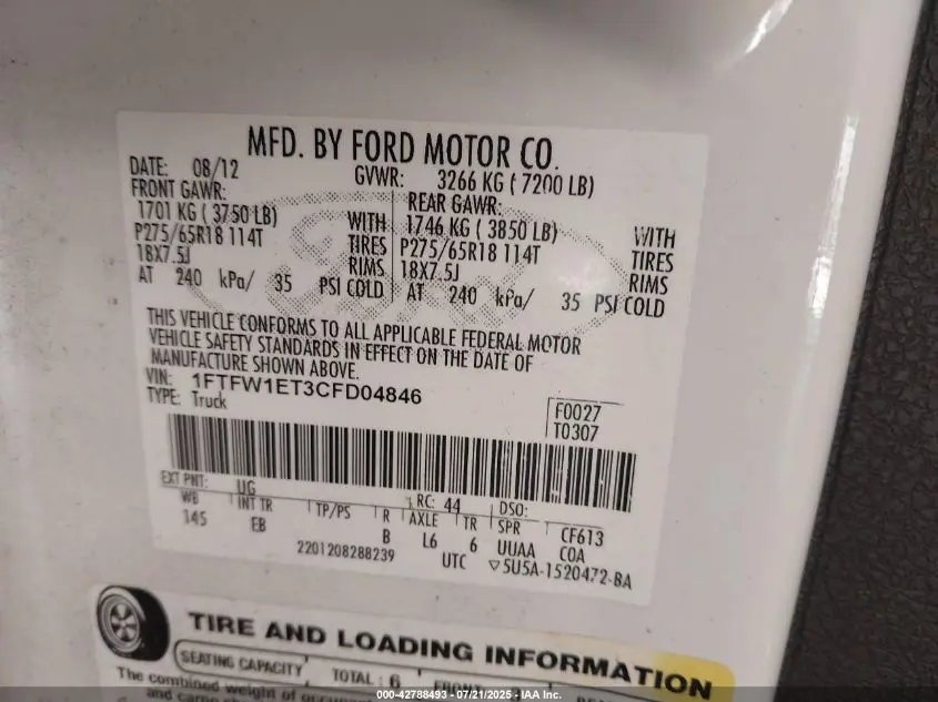 2012 FORD F-150 LARIAT