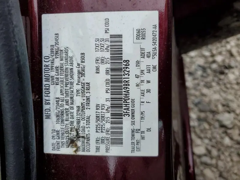2011 FORD FUSION SE  