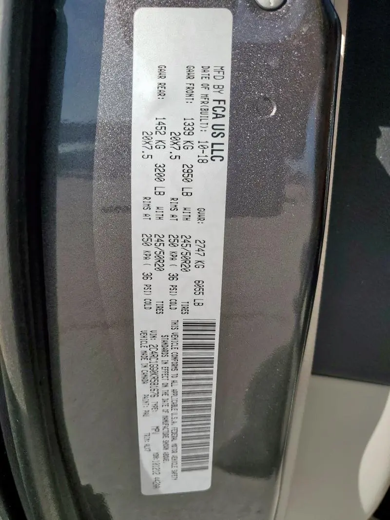 2019 CHRYSLER PACIFICA LIMITED  