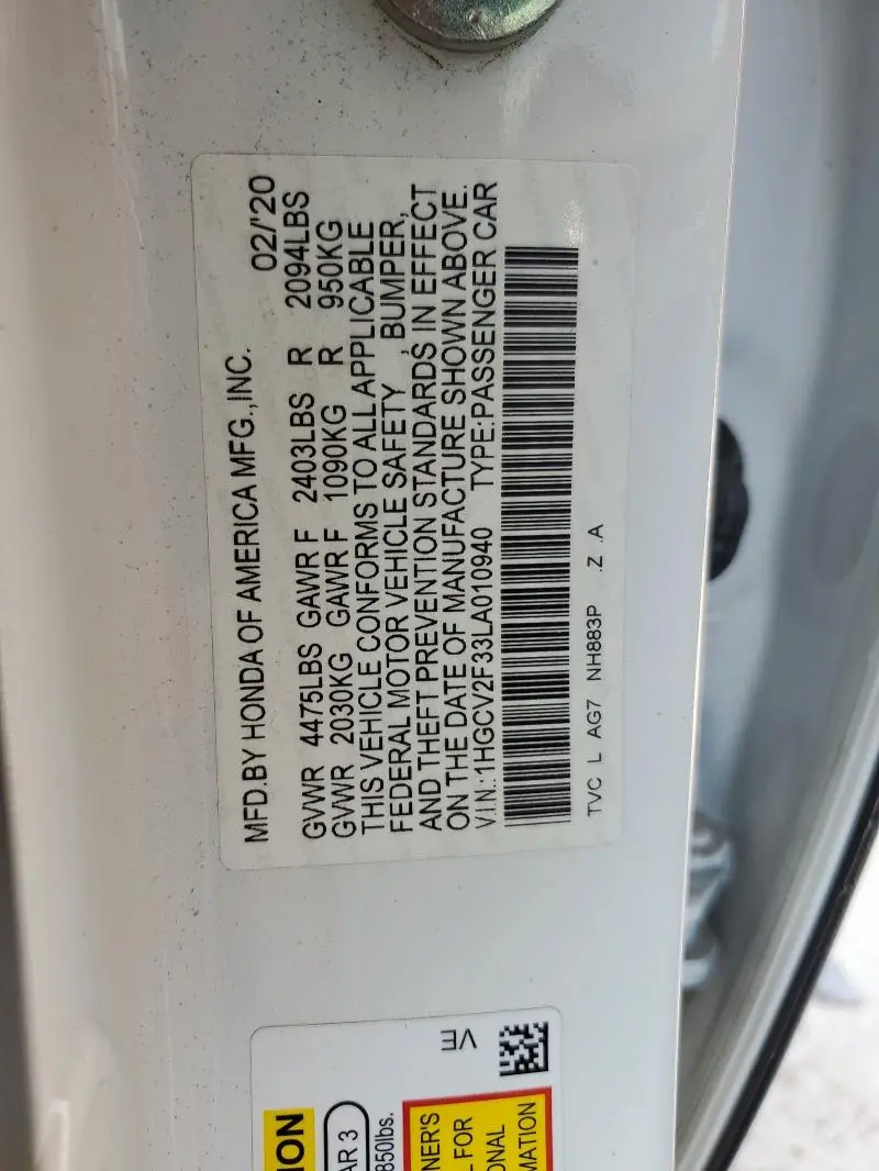 2020 HONDA ACCORD SPORT  