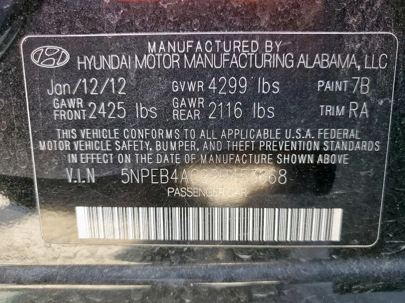 2012 HYUNDAI SONATA GLS  