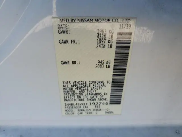 2020 NISSAN ALTIMA S  