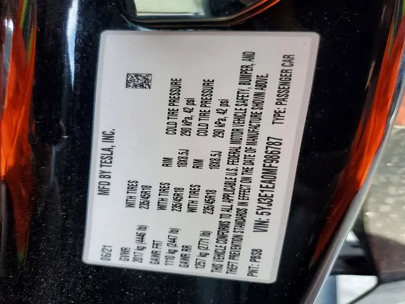2021 TESLA MODEL 3   