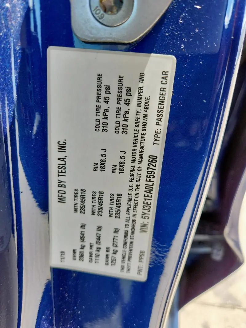 2020 TESLA MODEL 3   