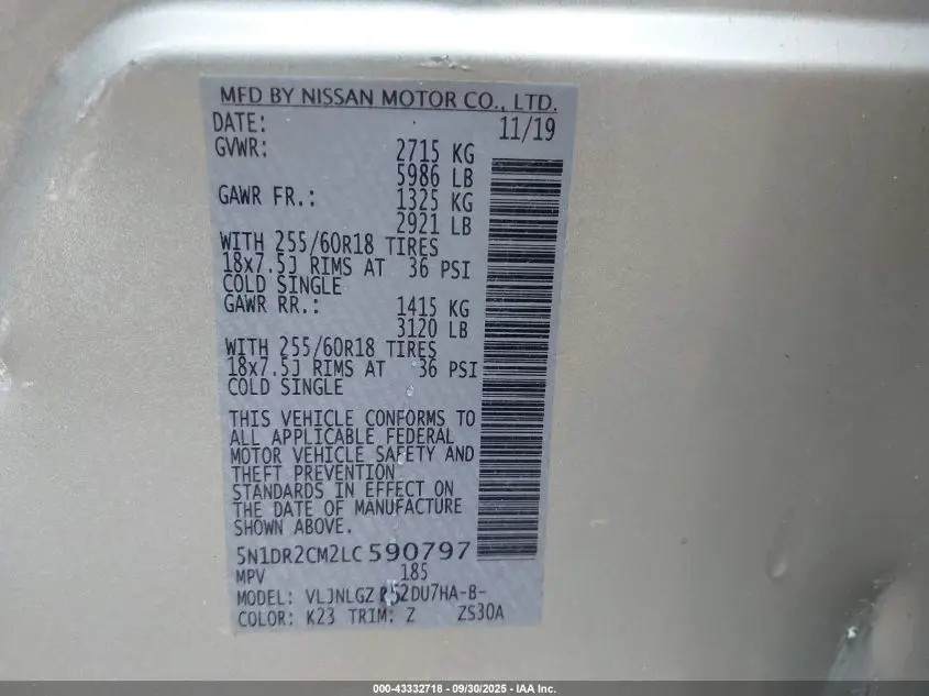 2020 NISSAN PATHFINDER SL 4WD