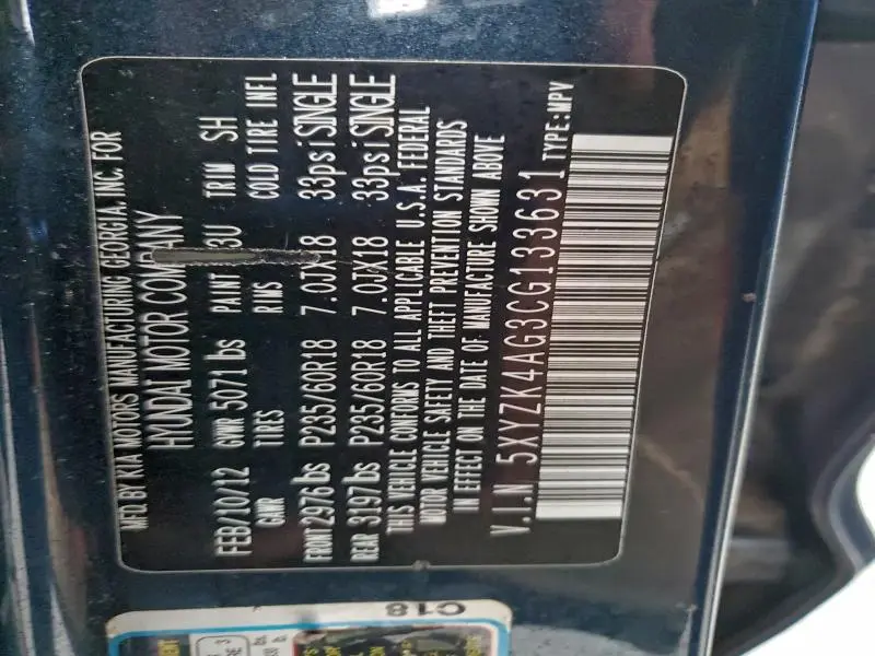 2012 HYUNDAI SANTA FE LIMITED  