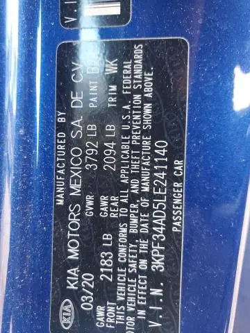 2020 KIA FORTE GT LINE  