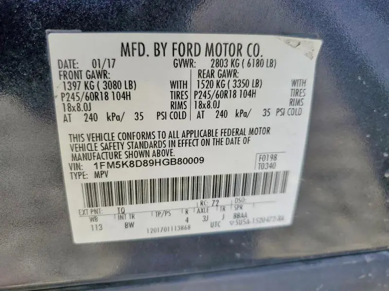 2017 FORD EXPLORER XLT  