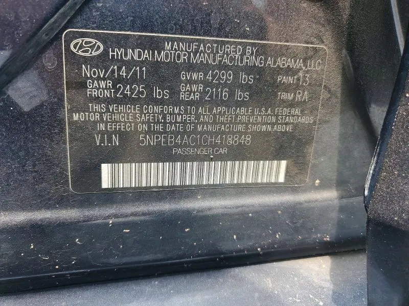 2012 HYUNDAI SONATA GLS  