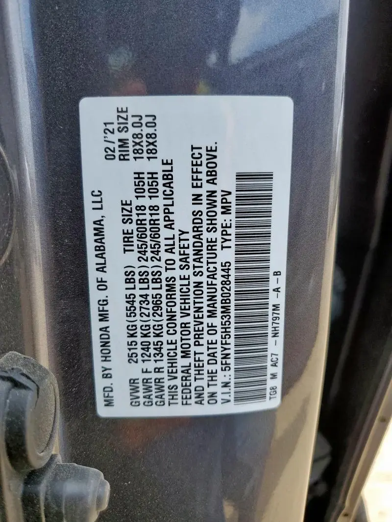 2021 HONDA PILOT EXL  