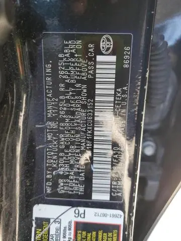 2012 TOYOTA CAMRY BASE  