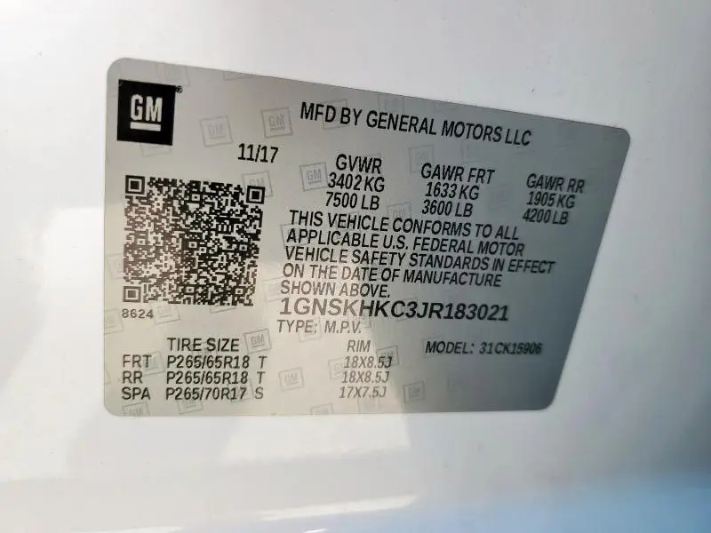 2018 CHEVROLET SUBURBAN K1500 LT  
