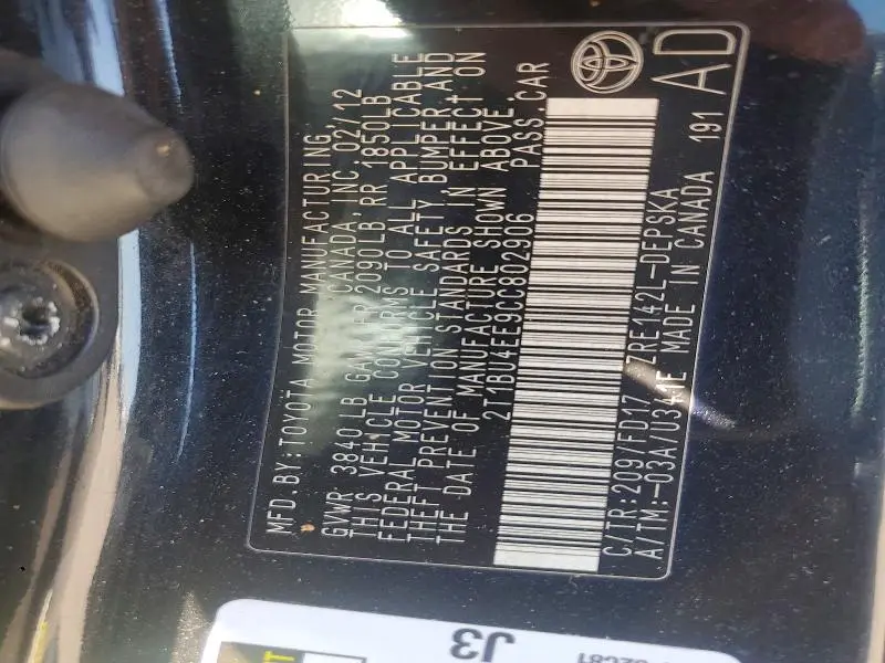 2012 TOYOTA COROLLA S  
