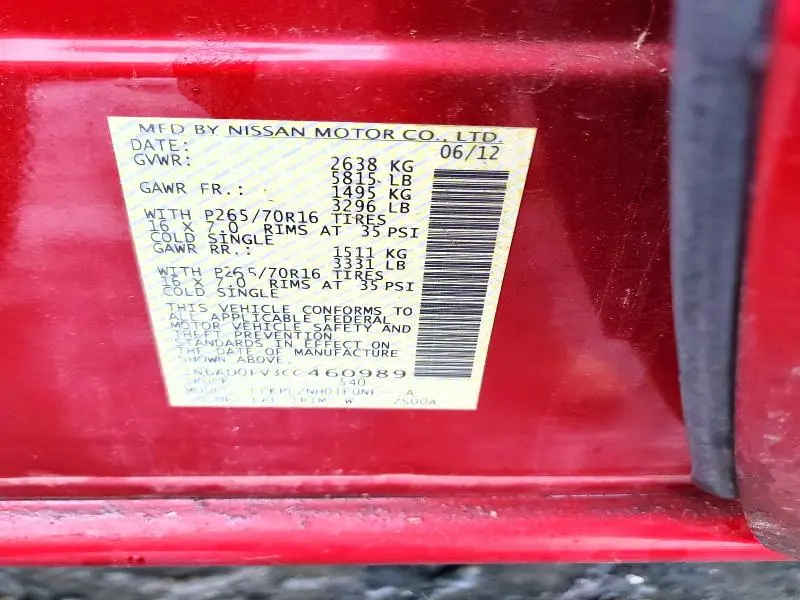 2012 NISSAN FRONTIER SV V6  