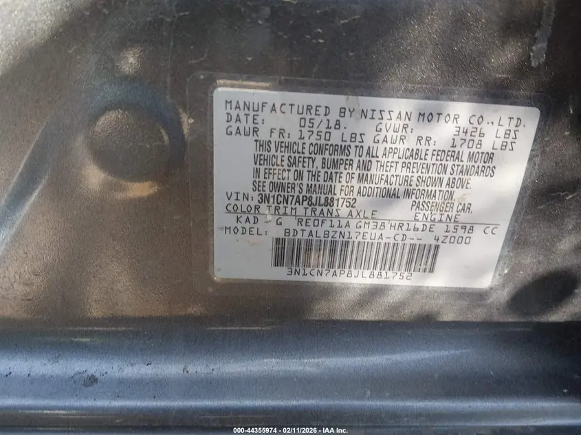 2018 NISSAN VERSA 1.6 SV