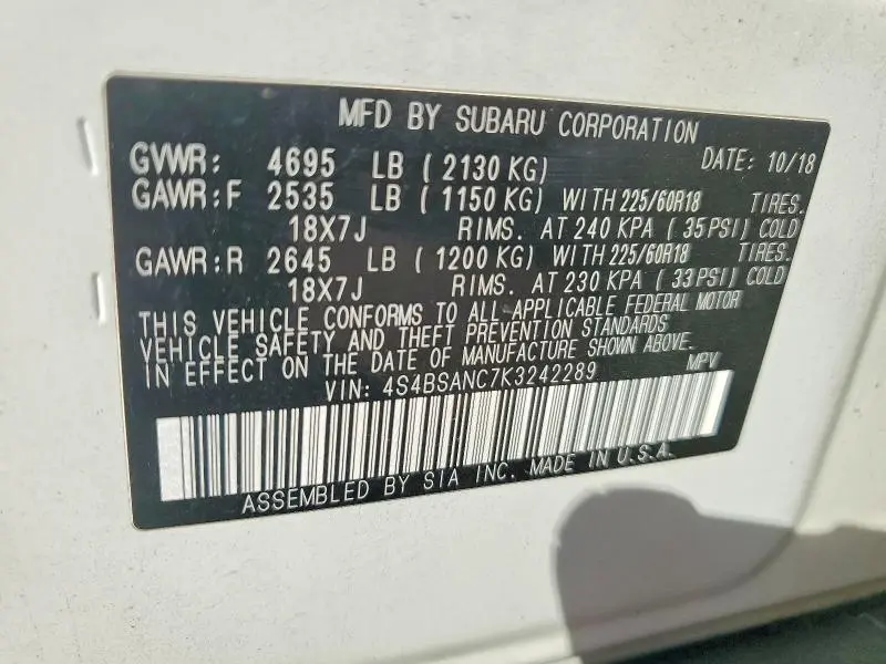 2019 SUBARU OUTBACK 2.5I LIMITED  