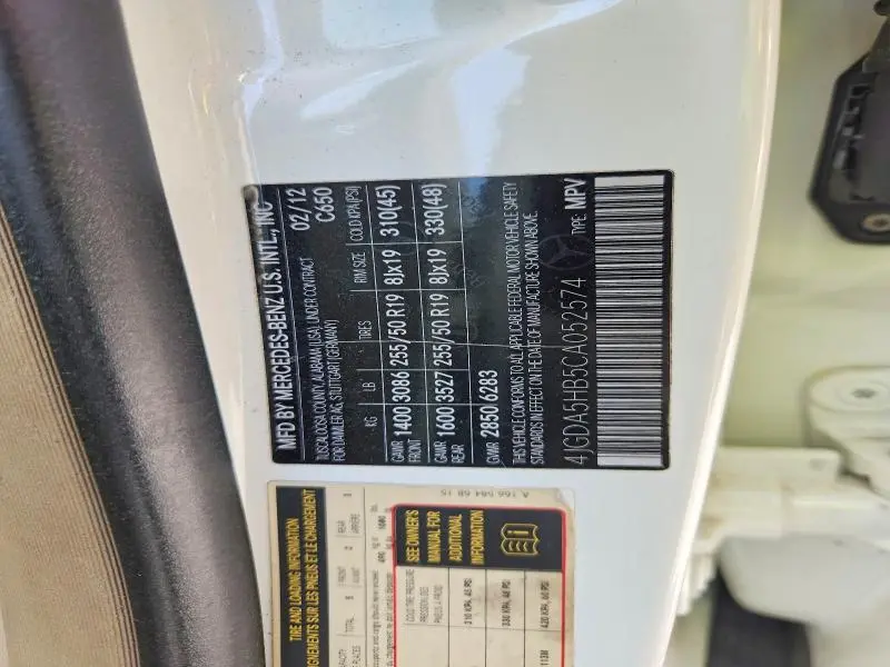 2012 MERCEDES-BENZ ML 350 4MATIC  