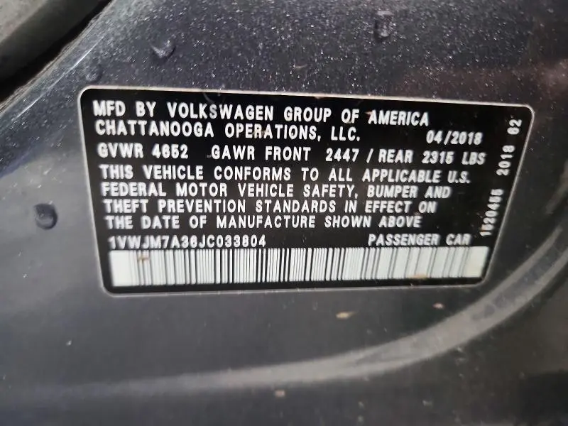 2018 VOLKSWAGEN PASSAT GT  